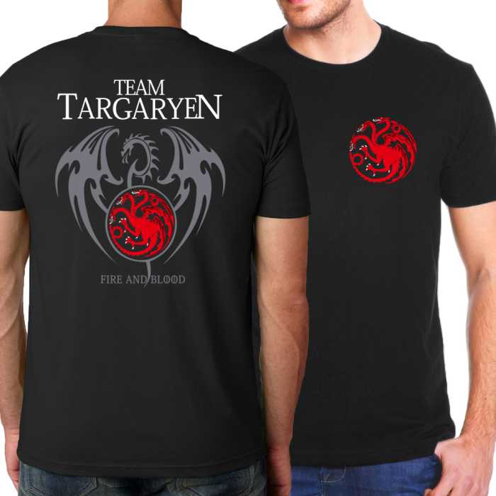 T-Shirt Game of Thrones : house Targaryen (dragon rouge / gris) ou house Stark (loup blanc)