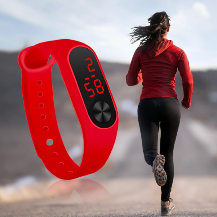 Montre LED sport numérique hommes et femmes, style bracelet fin silicone