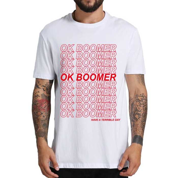 T-Shirt &quot;Ok Boomer&quot; blanc rouge et noir rouge